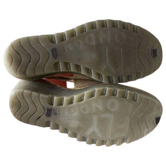 Fly London Yahl Brown Tan Beige Leather Wedge Ankle Peep Toe Size 39 US 8/8.5 - Picture 4 of 8